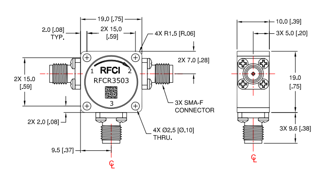 RFCR3503 Circulator | RFCI 1.8GHz-2.0GHz高功率環形器
